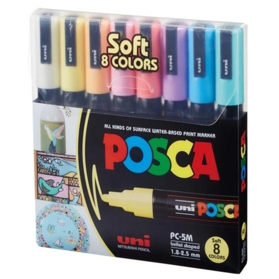 Imagem de Caneta Posca Kit - PC-5M - 8 Cores Soft - Tons Pastel