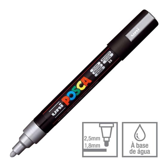 Imagem de Caneta Posca Marcador Uni-Ball PC-5M Prata 26