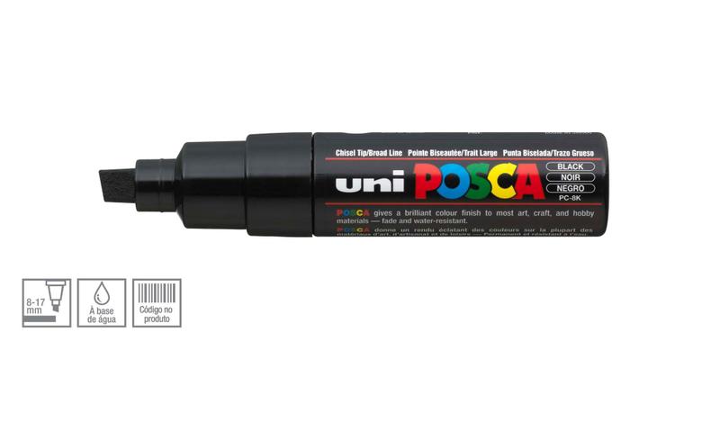 Imagem de Caneta Posca Uni Ball PC-8K Ponta Biselada Grossa de Acrílico 8 mm - Cor: Black