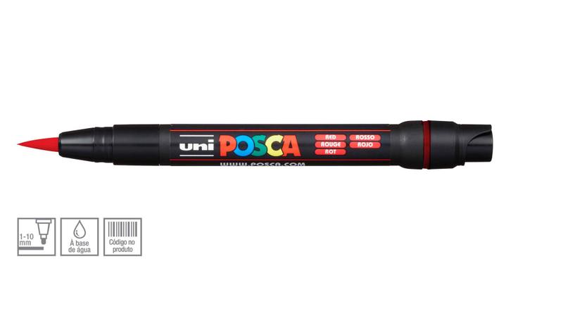 Imagem de Caneta Posca Uni Ball PCF-350 Ponta Pincel em Poliéster 0,1 à 10 mm - Cor: Red