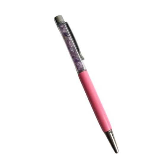 Imagem de Caneta Prata com Rosa com Pedras Naturais - Várias Opções - Hadu Esotéricos