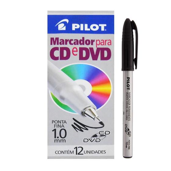 Imagem de Caneta Preta Ponta Média Marcador De Cd E Dvd Kit 12