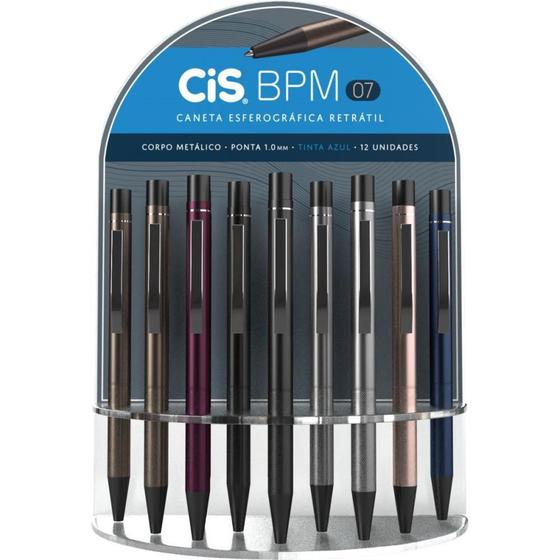 Imagem de Caneta Retrátil CIS Metálic BPM-07 1.0MM Azul Display com 12