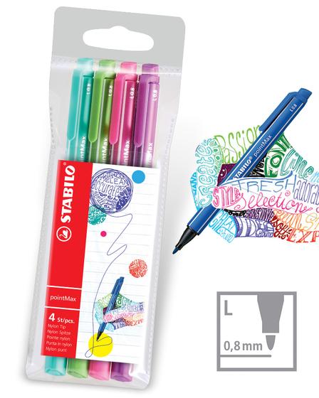 Imagem de Caneta Stabilo pointMax C/4 Cores - Verde , Verde Agua, Rosa, Roxo