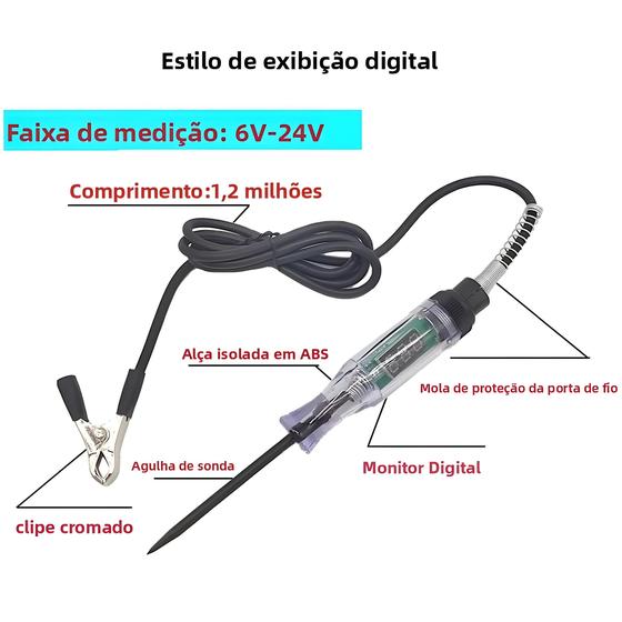 Imagem de Caneta Testadora De Circuito Automotivo Com Visor Digital, Ferramenta De Diagnóstico De Tensão DC 6V
