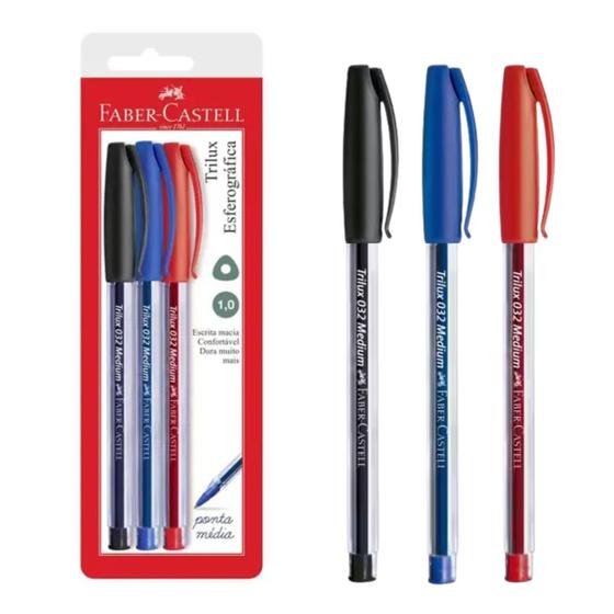 Imagem de Caneta trilux 032 com 03 cores azul/vermelho/preto