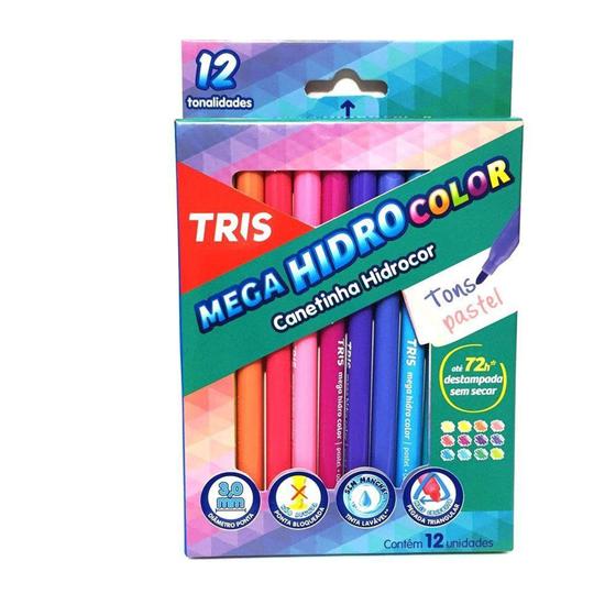 Imagem de Caneta tris mega hidrocolor tris 12 cores tons pastel