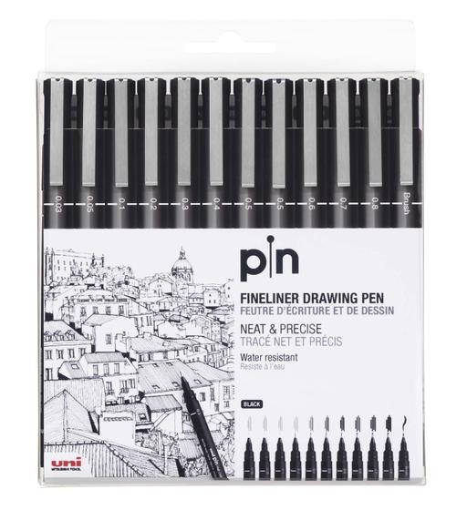 Imagem de Caneta Uni Pin Fine Line Preta Com 12 Pontas - Uniball