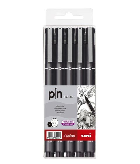 Imagem de Caneta Uni Pin Fine Line Preta Com 5 Pontas - Uniball