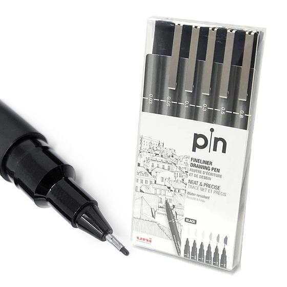 Imagem de Caneta Uni Pin Nankin Preta Ultra Fina 6 Pontas Uniball