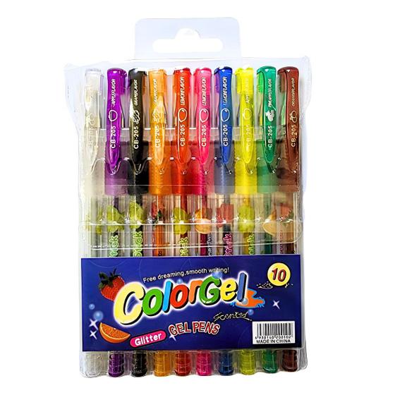 Imagem de Canetas Coloridas Gel Neon Glitter Estojo Kit 10 Cores 