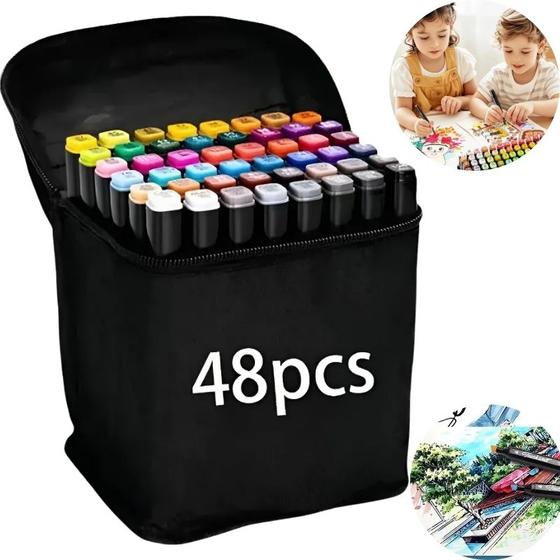 Canetas Coloridas Kit 48 Canetinhas Bobbie Goods Conjunto Marcadoras de Ponta Dupla para Colorir - Magic Kids Imagem de Canetas Coloridas Kit 48 Canetinhas Bobbie Goods Conjunto Marcadoras de Ponta Dupla para Colorir