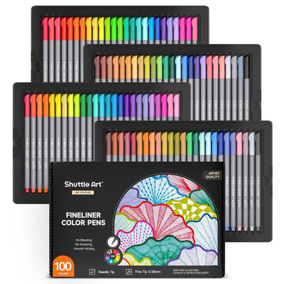 Imagem de Canetas Fineliner Shuttle Art - 100 Cores com Ponta Fina de 0,4 mm