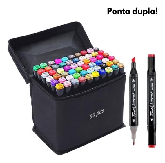 Imagem de Canetas Permanente com Ponta Dupla 60 Cores  Perfeito para Colorir