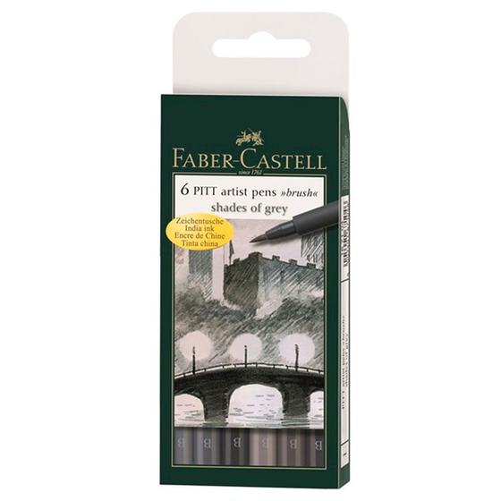 Canetas Pitt Brush Ponta Pincel Faber-Castell - Estojo com 6 Tons de Cinza - Ref 167104N Menor preço em Canetas Pitt Brush Ponta Pincel Faber-Castell - Estojo com 6 Tons de Cinza - Ref 167104N