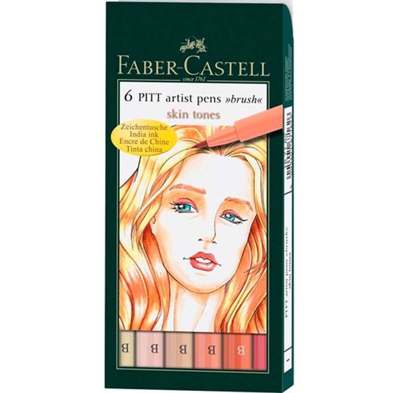 Imagem de Canetas Pitt Brush Ponta Pincel Faber-Castell - Estojo com 6 Tons de Pele - Ref 167162