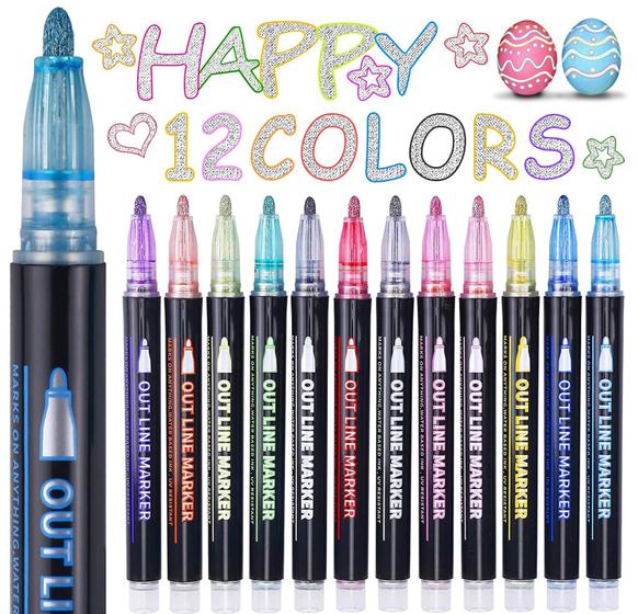 Imagem de Canetas Shimmer Markers Outline Yangmei - 12 Cores para Crianças