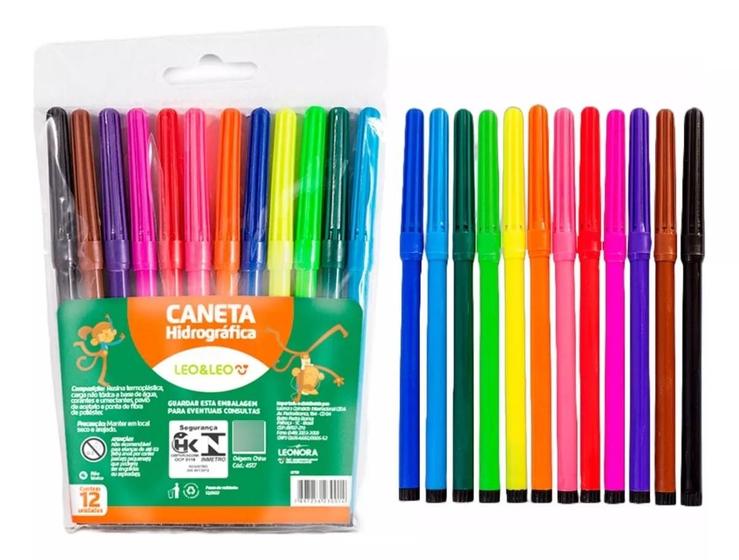 Imagem de Canetinha Hidrográfica 12 cores Leo e Leo kit 06 pcs Atacado
