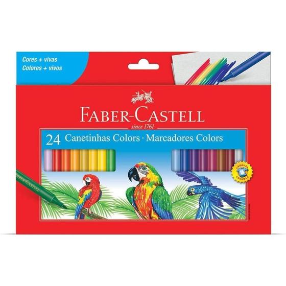 Imagem de Canetinha Hidrográfica 24 Cores Lavável Faber Castell Escolar