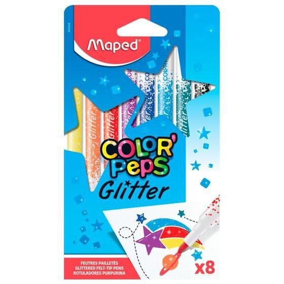 Imagem de Canetinha Hidrográfica Color'Peps Glitter Estojo com 8 Cores da Maped Ref FR84580800