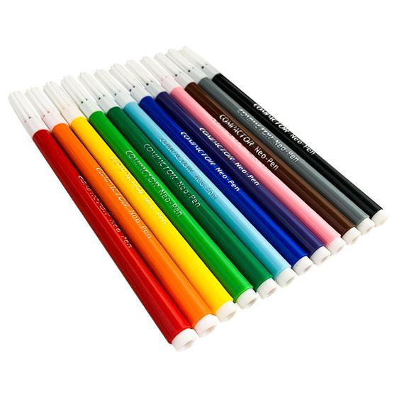 Canetinha Hidrográfica Escolar Neo Pen 12 Cores Lavável - Compactor Imagem de Canetinha Hidrográfica Escolar Neo Pen 12 Cores Lavável
