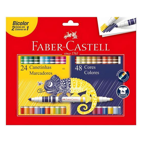 Imagem de Canetinha Hidrográfica Faber-castell Bicolor 24 Canetas 48 Cores