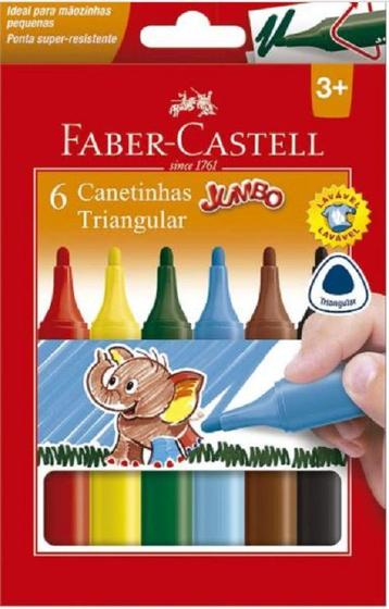 Imagem de Canetinha Hidrográfica JUMBO Triang 06Cores - Faber Castell