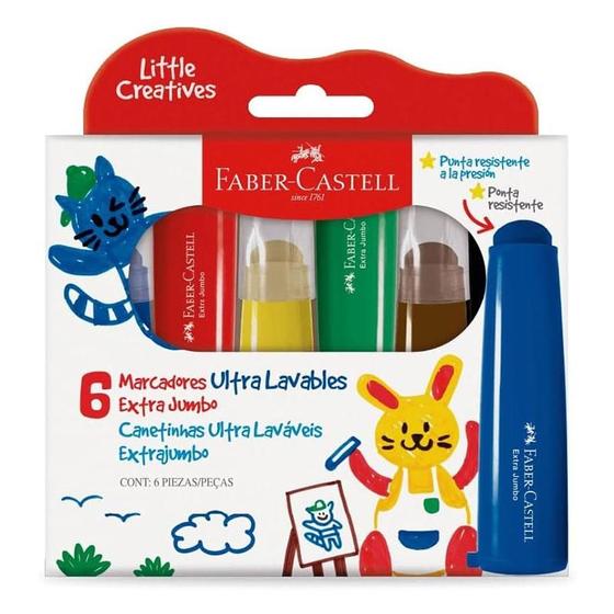 Imagem de Canetinha Hidrográfica Little Creatives Extra Jumbo 6 Cores - Faber Castell