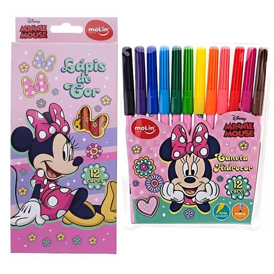 Imagem de Canetinha Lavável + Lápis De Cor Minnie Mouse 12 Cores Molin