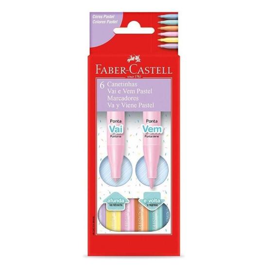 Imagem de Canetinha Vai e Vem Pastel 6 Cores 15.0906VVZF-Faber Castell