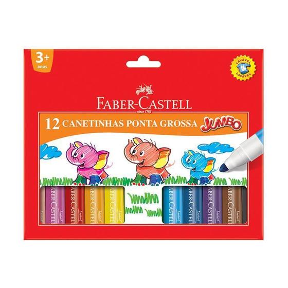 Imagem de Canetinhas Faber Castell Jumbo Triangular Lavável Hidrográficas Com 12 Cores - Faber-Castell
