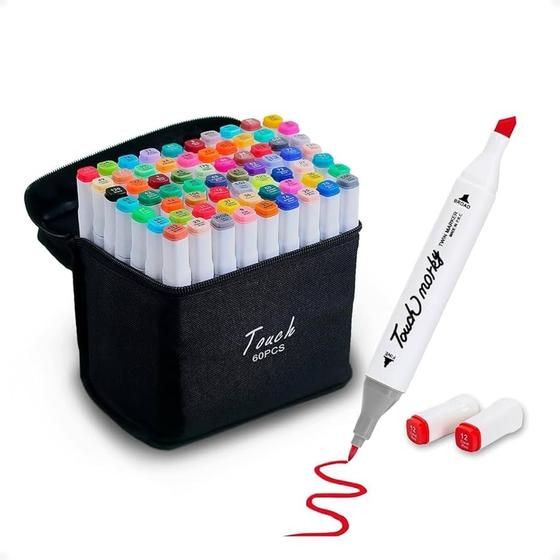 Canetinhas Marcadores Coloridas Escolar Ponta Dupla Com 60 Cores Bobbie Goods - Touch Imagem de Canetinhas Marcadores Coloridas Escolar Ponta Dupla Com 60 Cores Bobbie Goods