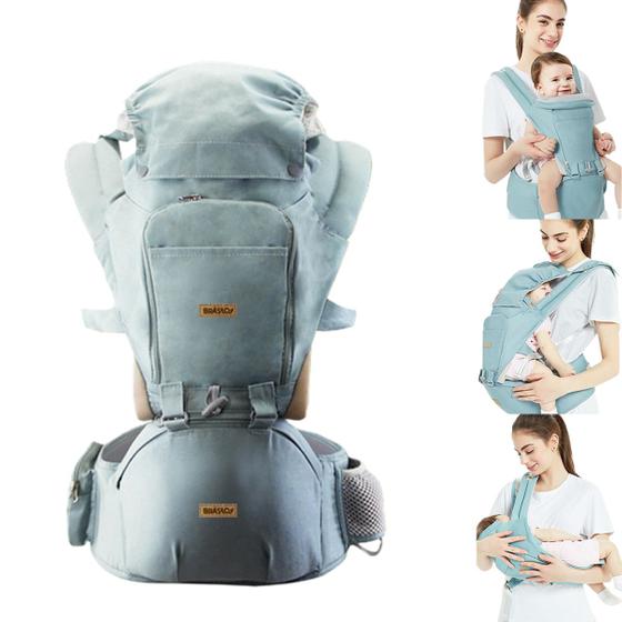 Imagem de Canguru Carregador de Bebê Ergonômico com Assento na Cintura Azul Celeste