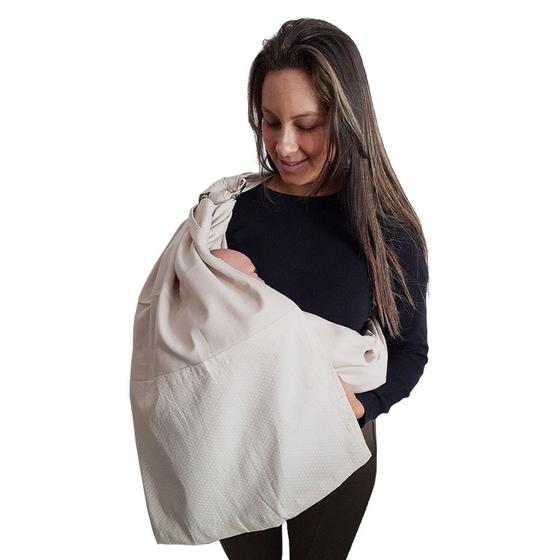 Imagem de Canguru Sling de Argola Com Ombreira Carregador De Bebe Proteção Bebe Estampa Bege Poa Antialérgico 100 Algodão Seguro dia a dia Praia  Best Sling