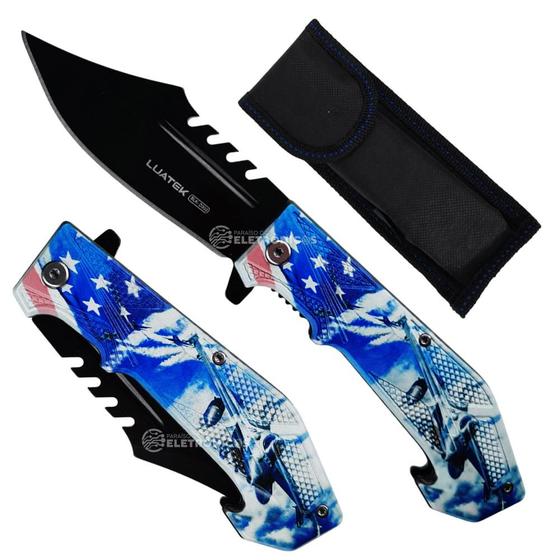 Imagem de Canivete Tático de 9,5cm com Cabo Ergonômico e Sistema Semiautomático SLKD303B