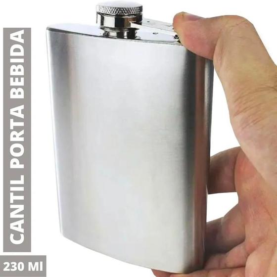 Imagem de Cantil de Bolso Aço Inox 230ml Bebida Porta Whisky Garrafinha Garrafa Bar Frasco Whiskeira Vodka Rum Gin Tequila Batidas