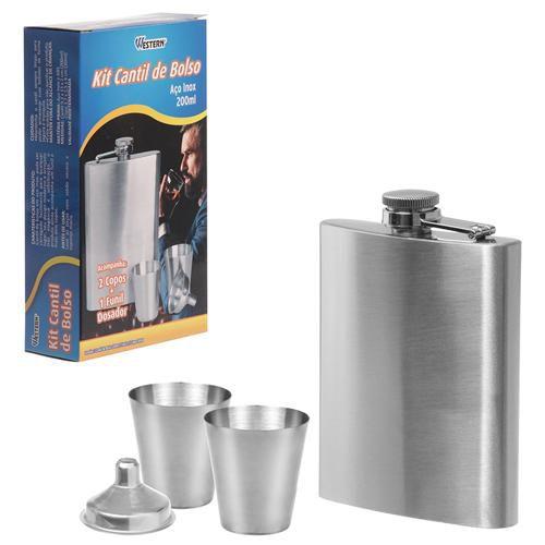 Imagem de Cantil De Bolso Inox Kit 4pcs