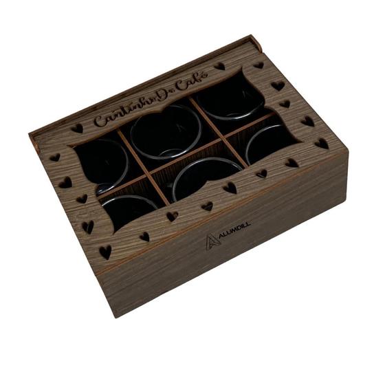 Imagem de Cantinho do Café Caixa com 6 Xicaras em Acrilico Preto Chá Kit Conjunto Jogo