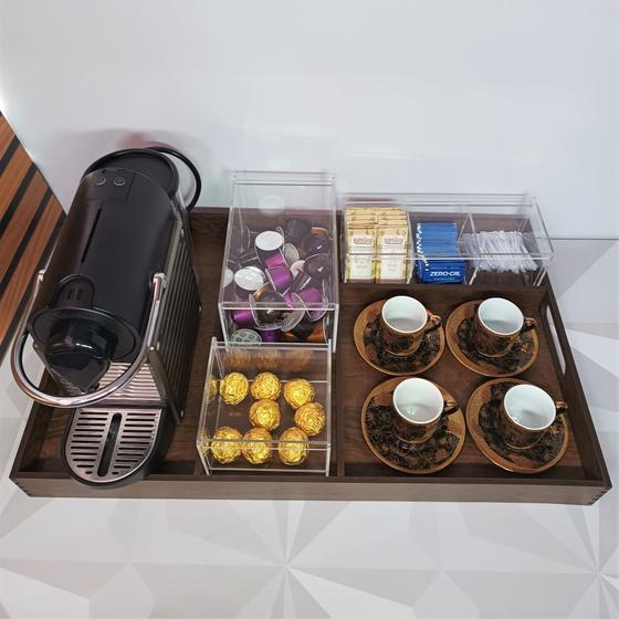 Imagem de Cantinho do café completo bandejas com divisórias porta capsulas porta saches porta bombons