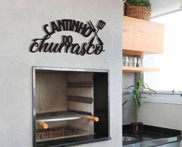 Imagem de Cantinho Do Churrasco 53x25cm Lettering  Aplique em Madeira MDF Parede