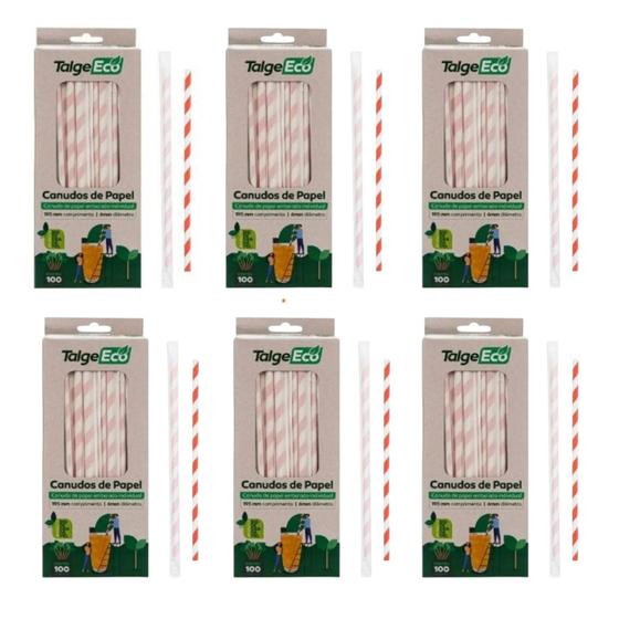 Imagem de Canudo Ecologico Papel Branco e Vermelho embalado individualmente 6 caixas com 100un   Talge Eco