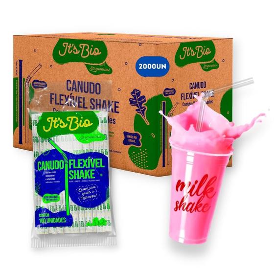 Imagem de Canudo It's Bio Flexível Shake Cristal Milkshakes Biodegradável Strawplast - 8mm 23cm - CX 2000 Unidades (CX20x100)