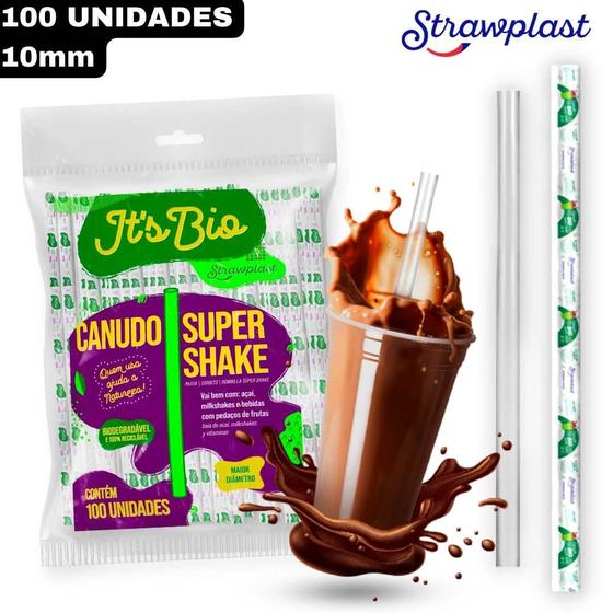 Imagem de Canudo It's Bio Super Shake Biodegradável Açaí Vitaminas Milkshakes Strawplast - 10mm 21cm - 100 Unidades