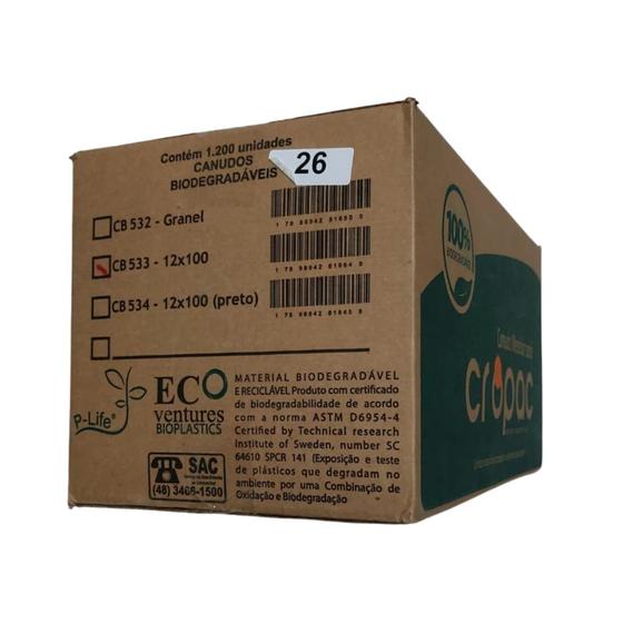 Imagem de Canudo Sachê Mexedor Biodegradável 5,8mm CB533 Cropac c/12x100 un