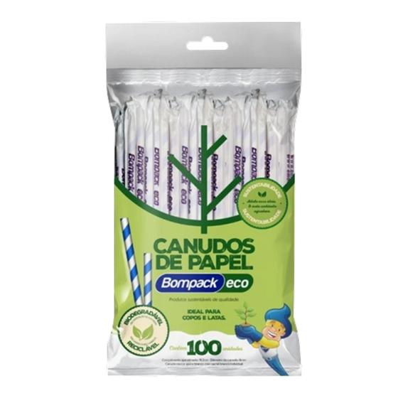 Imagem de Canudos coloridos de papel biodegradável reciclável Bompack eco 100 un