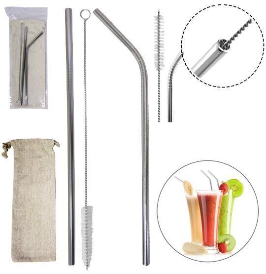 Imagem de Canudos Ecológicos Reutilizável Kit 2Un + 1 Escova Com Bolsa
