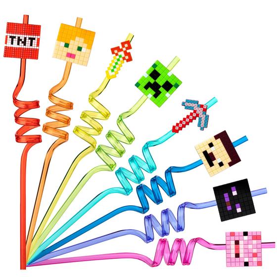 Imagem de Canudos Reutilizáveis YAOOA (24 Peças) - Lembrancinhas de Festa Minecraft