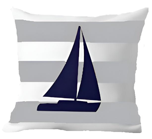 Imagem de Capa Almofada Azul Barco À Vela Marítima Decorativo 50X50cm