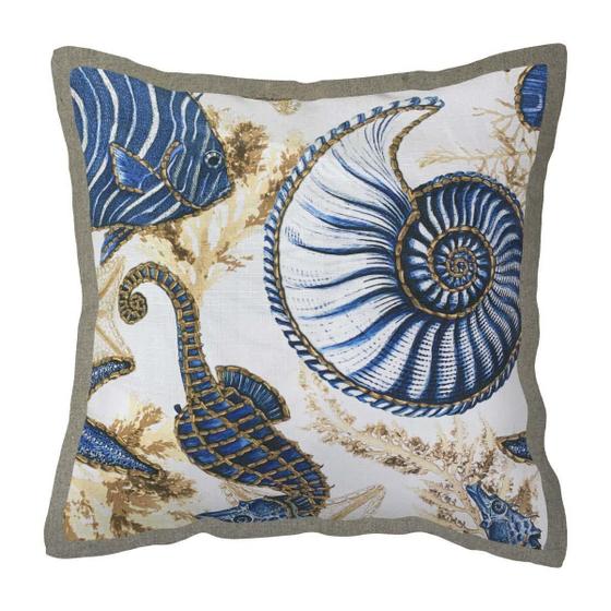 Imagem de Capa Almofada Fundo Do Mar ul Com Borda Em Linho 45X45
