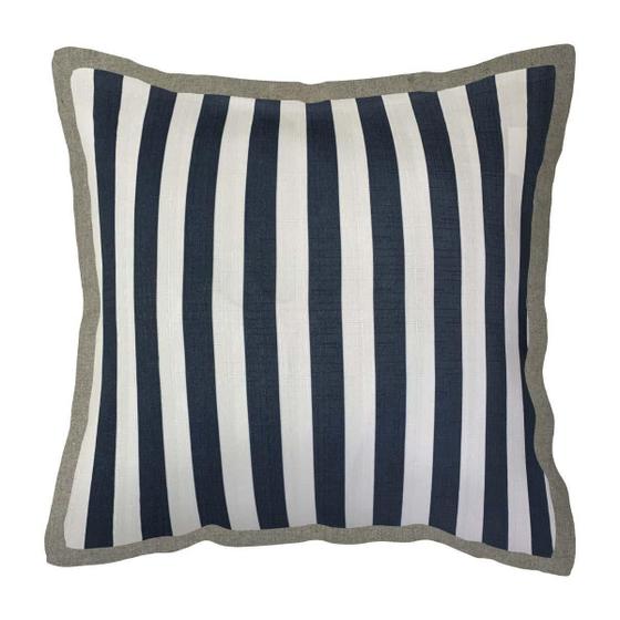 Imagem de Capa Almofada Listra Azul Com Borda Em Linho 45X45